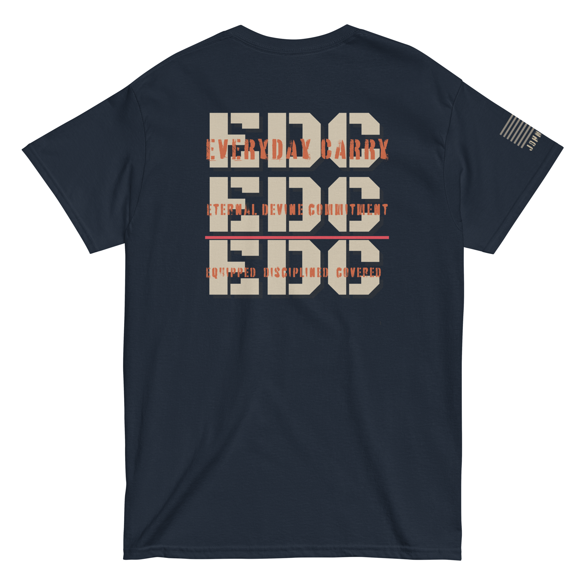 EDC tee from FFO’s Spiritual Special Ops collection featuring Thin Red Line detail — design highlights triple meaning